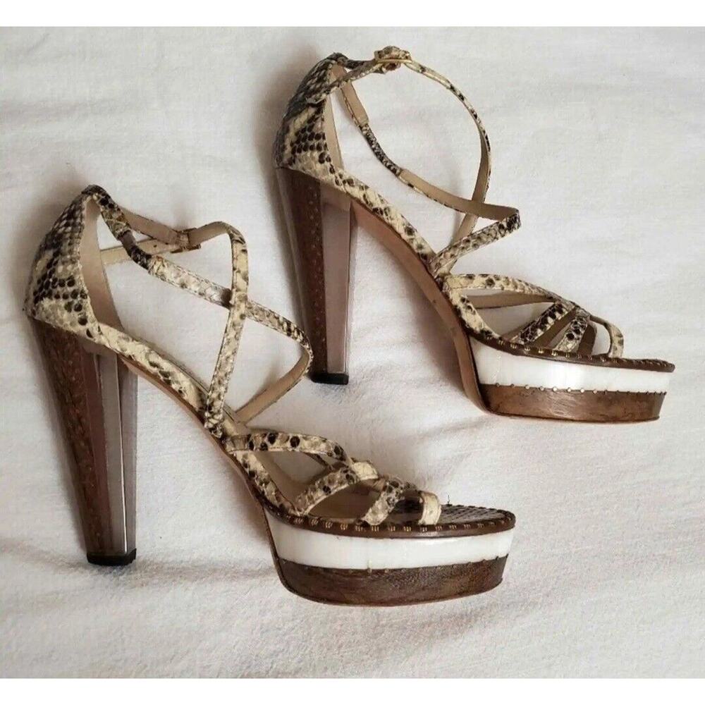 Jimmy Choo Python Print London Tone Block Heel Sa… - image 4